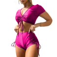 thumbnail image 1 of WTOBBY Women's Short Sleeve Two-Piece Swimsuit Set Sexy High Waisted Bathing Suit with Adjustable Straps for Summer Beach Pool Party,Hot Pink L, 1 of 5