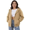 thumbnail image 1 of WTOBBY Women's Off Shoulder Zipper Hoodie Sweatshirt Fashion Clothing Casual Jacket, Modern Cropped Style with Front Pocket and Comfortable Streetwear Look,Camel L, 1 of 5