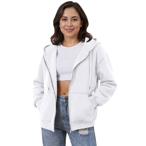 WTOBBY Women's Off Shoulder Zipper Hoodie Sweatshirt Fashion Clothing Casual Jacket, Modern Cropped Style with Front Pocket and Comfortable Streetwear Look,White 2XL