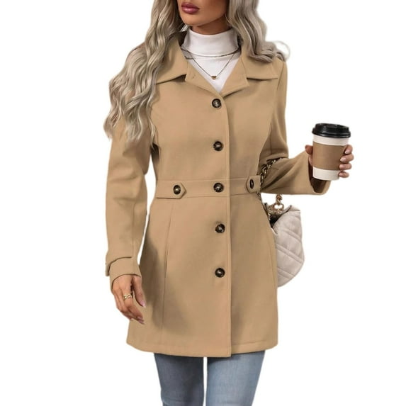 WTOBBY Women's Single Breasted Blazer Long Sleeve Solid Color Business Casual Jacket Work Office Formal Coat Stretch Fabric Tailored Fit with Front Pockets Professional Attire,Khaki XL