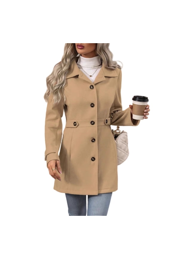 Women's Single Breasted Blazer Long Sleeve Solid Color Business Casual Jacket Work Office Formal Coat Stretch Fabric Tailored Fit with Front Pockets Professional Attire,Khaki XL