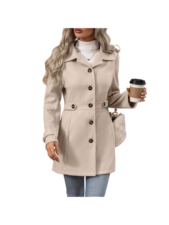 Women's Single Breasted Blazer Long Sleeve Solid Color Business Casual Jacket Work Office Formal Coat Stretch Fabric Tailored Fit with Front Pockets Professional Attire,Beige M
