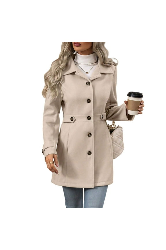 Women's Single Breasted Blazer Long Sleeve Solid Color Business Casual Jacket Work Office Formal Coat Stretch Fabric Tailored Fit with Front Pockets Professional Attire,Beige L