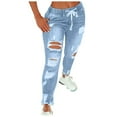 thumbnail image 1 of WTOBBY Women's Skinny Ripped Jeans, Trendy Distressed Stretch Denim Pants for a Fashionable Casual Look, Comfortable Fit with Edgy Style Details,Light Blue L, 1 of 4