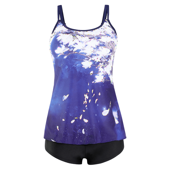 WTOBBY Women's Skirted Bikini Set Two-Piece Swimsuit Floral Print High Waisted Sexy Swimwear with Bra Pads Non-Steel Support,Dark Blue S