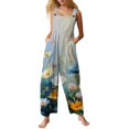 thumbnail image 1 of WTOBBY Women's Sleeveless Casual Cotton Jumpsuit with Printed Design, Lightweight and Comfortable for Everyday Wear, Perfect for Warm Weather,GreenS, 1 of 4