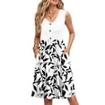 thumbnail image 1 of WTOBBY Women's Sleeveless Casual Summer Dress with Color Block Print V-Neck Button Down Pockets Loose Swing Midi Sundress for Beach Vacations and Resorts,WhiteS, 1 of 4