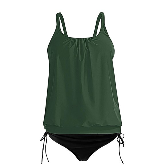 WTOBBY Women's Solid Color Bikini Set Two-Piece Swimsuit Crisscross Back Adjustable Straps with Bra Pads Summer Swimwear,Army Green M