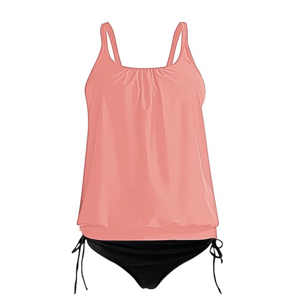 WTOBBY Women's Solid Color Bikini Set Two-Piece Swimsuit Crisscross Back Adjustable Straps with Bra Pads Summer Swimwear,Pink M