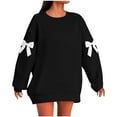 thumbnail image 1 of WTOBBY Women's Solid Color Bow Round Neck Long Sleeve Loose Pullover Sweater Sweatshirt, Decorative Bow Design, Soft and Comfortable for Fashionable Everyday Wear,Black L, 1 of 7