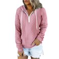 thumbnail image 1 of WTOBBY Women's Solid Color Cable Knit Hoodie, Drawstring Casual Pullover, Soft Fleece Lined Sweatshirt with Front Pocket for Hands Warming Comfort,Pink 2XL, 1 of 6