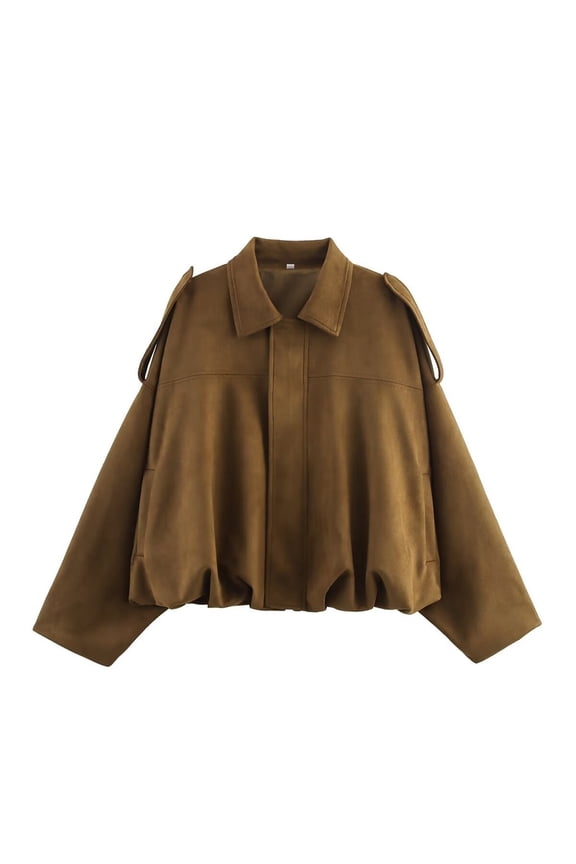 Women's Solid Color Fashionable Bat Sleeve Long Sleeved Zipper Casual Top Jacket, Lightweight and Stylish Pilot Jacket for Trendy Outfits,Brown M