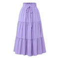 thumbnail image 1 of WTOBBY Women's Solid Color Floral Print Maxi Skirt Elastic Waist Drawstring Waist Casual Summer Long Skirt Lightweight Lace Trim Boho Beach Skirt with Flowy Silhouette,Light Purple XL, 1 of 5