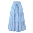 thumbnail image 1 of WTOBBY Women's Solid Color Floral Print Maxi Skirt Elastic Waist Drawstring Waist Casual Summer Long Skirt Lightweight Lace Trim Boho Beach Skirt with Flowy Silhouette,Light Blue M, 1 of 5