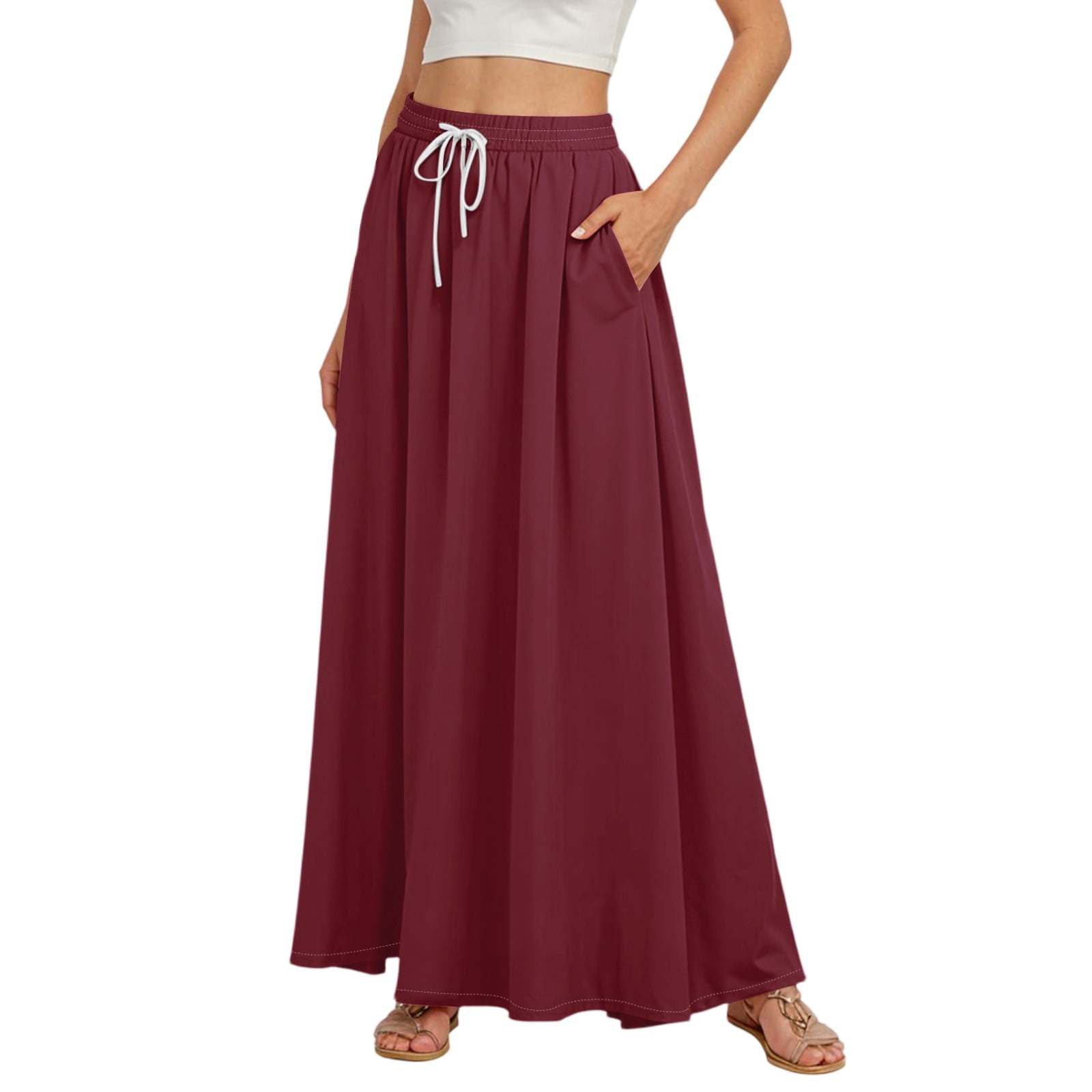 Solid Color Casual Maxi Lantern Skirt