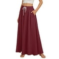 thumbnail image 1 of WTOBBY Women's Solid Color Flowy Flared Maxi Skirt with Ruffle Hem, A-Line Elastic Waist Elegant Tiered Layered Bohemian Long Skirt for Casual Wear, Spring and Summer Fashion,Wine S, 1 of 5