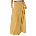 thumbnail image 1 of WTOBBY Women's Solid Color Flowy Maxi Skirt Bohemian Style Casual Summer Beach Long Skirt Elastic Waist Lightweight Tiered Pleated Skirt with Drawstring Waist,Yellow L, 1 of 5