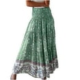 thumbnail image 1 of WTOBBY Women's Solid Color High Waist A-Line Skirt Tiered Ruffle Hem Boho Trumpet Skirt Casual Beach Flowy Long Skirt with Folded Waist Detail,Green L, 1 of 5