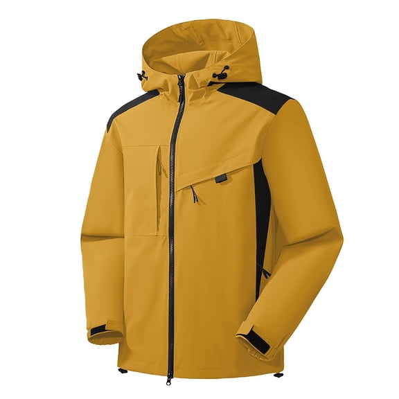 WTOBBY Women's Solid Color Hooded Long Sleeved Windbreaker for Mountaineering Sports, Waterproof Jacket and Top for Outdoor Adventures,Earthy Yellow S