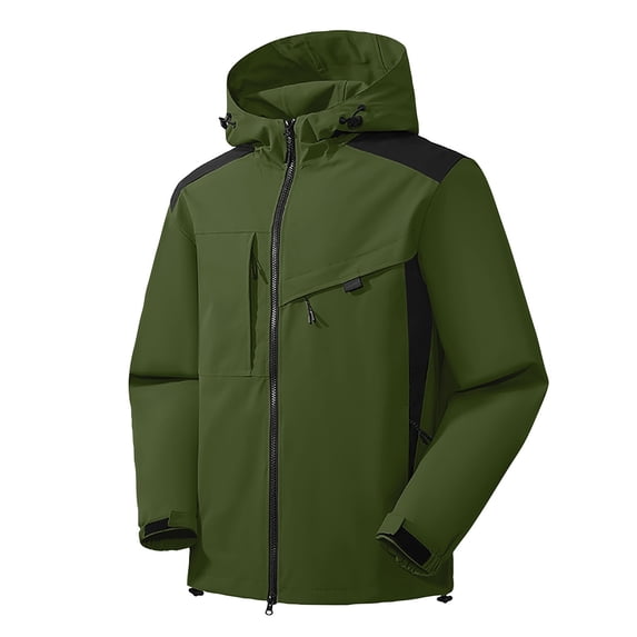 WTOBBY Women's Solid Color Hooded Long Sleeved Windbreaker for Mountaineering Sports, Waterproof Jacket and Top for Outdoor Adventures,Army Green L