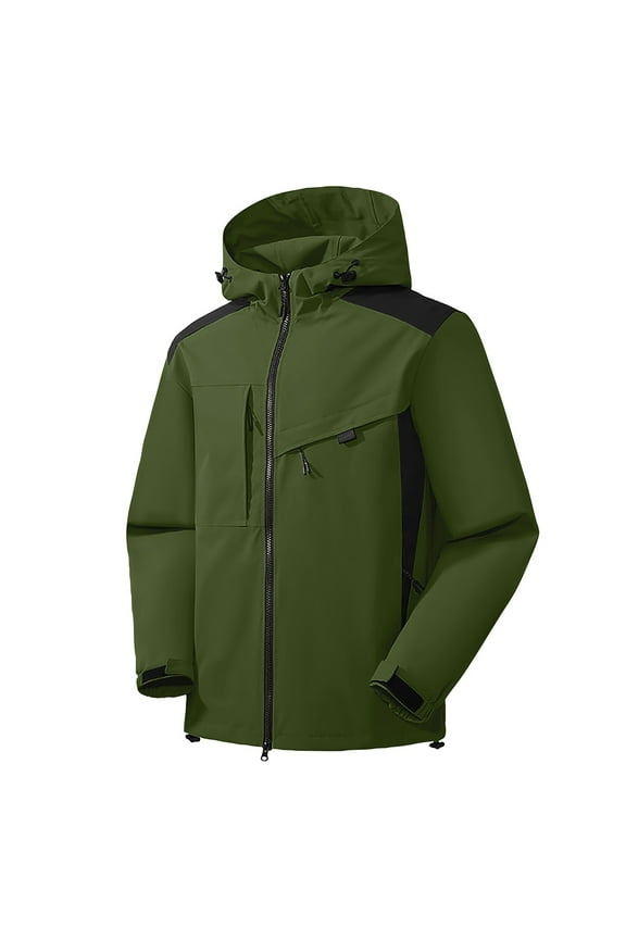 Women's Solid Color Hooded Long Sleeved Windbreaker for Mountaineering Sports, Waterproof Jacket and Top for Outdoor Adventures,Army Green L