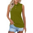 thumbnail image 1 of WTOBBY Women's Solid Color Lapel Button Sleeveless Vest Casual Top, Summer Fashion Polo Style, Lightweight and Breathable, Ideal for Casual or Active Wear,Army Green L, 1 of 5