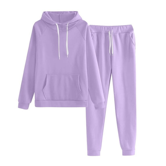 WTOBBY Women's Solid Color Long Sleeve Hoodie and Pants Two-Piece Sport Set, Casual Fashion Tracksuit for Gym Lounge, Comfortable Athletic Wear for Women Fall Winter,Light Purple XL