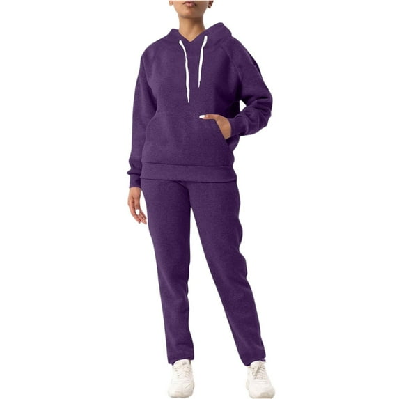 WTOBBY Women's Solid Color Long Sleeve Top and Athletic Pants Sportswear Two Piece Set, Casual Comfortable Lounge Outfit for Gym and Home,Dark Purple XL
