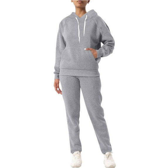 WTOBBY Women's Solid Color Long Sleeve Top and Athletic Pants Sportswear Two Piece Set, Casual Comfortable Lounge Outfit for Gym and Home,Light Gray XL
