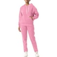 thumbnail image 1 of WTOBBY Women's Solid Color Long Sleeve Top and Athletic Pants Sportswear Two Piece Set, Casual Comfortable Lounge Outfit for Gym and Home,Pink XL, 1 of 7