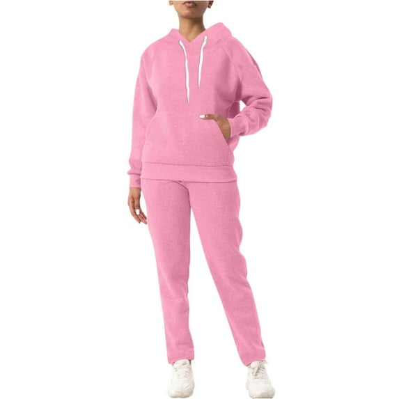 WTOBBY Women's Solid Color Long Sleeve Top and Athletic Pants Sportswear Two Piece Set, Casual Comfortable Lounge Outfit for Gym and Home,Pink XL