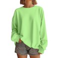 thumbnail image 1 of WTOBBY Women's Solid Color Round neck Sweatshirt Long Sleeve Casual Loose Fit Fleece Pullover Top Fall Fashion Wear for Daily Activities,Light Green 2XL, 1 of 5