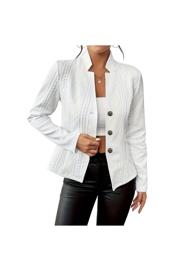 Women's Solid Color Short Cardigan Coat with Long Sleeve Button Front, Casual Lightweight Jacket for Layering, Versatile Open Front Top for Daily Outfits,White M