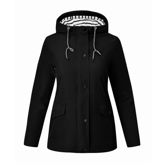 WTOBBY Women's Solid Color Waterproof Sun Protective Outdoor Sportswear Hooded Casual Jacket, Comfortable for Running and Daily Wear,Black L