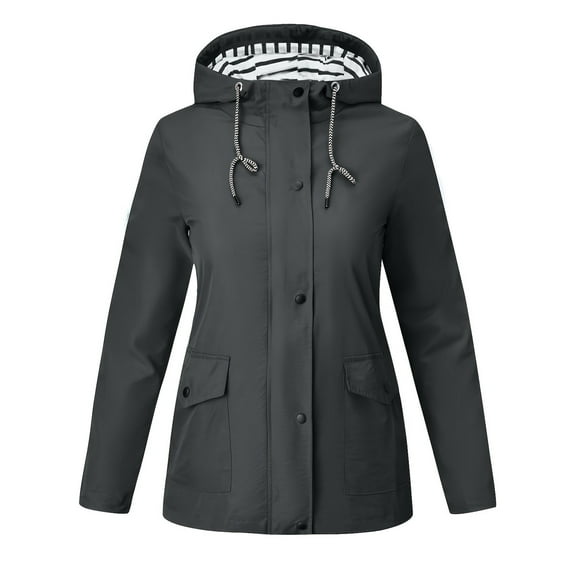 WTOBBY Women's Solid Color Waterproof Sun Protective Outdoor Sportswear Hooded Casual Jacket, Comfortable for Running and Daily Wear,Dark Gray M