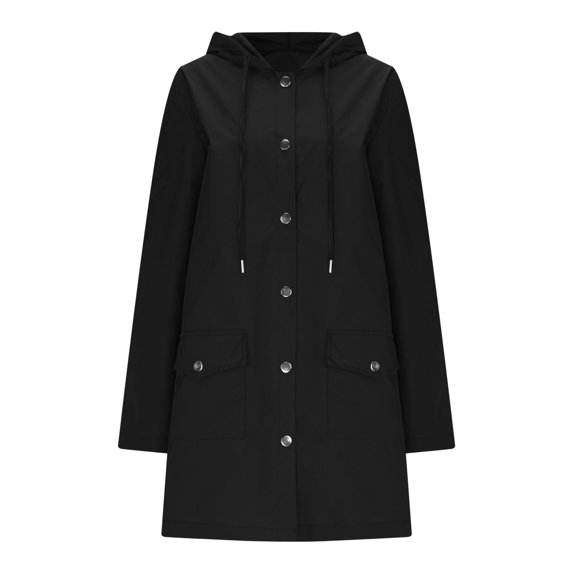 WTOBBY Women's Solid Stripe Mid-Length Hooded Waterproof Rain Jacket for Outdoor Sports and Sun Exposure, Windproof and Comfortable,Black 3XL