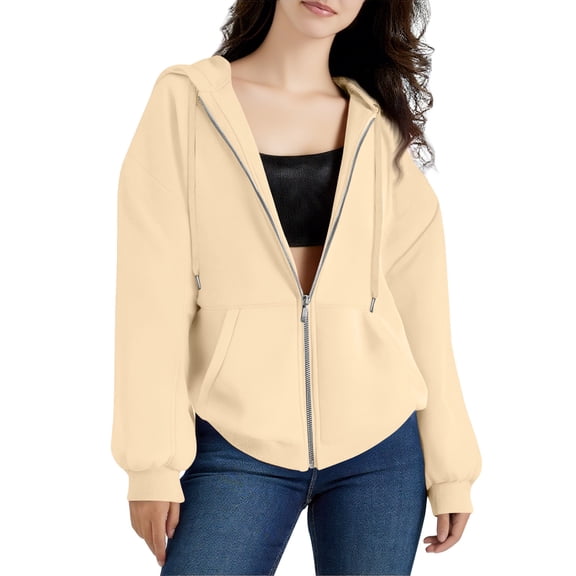 WTOBBY Women's Sports Hoodie Jacket Long Sleeve Zip Up Fleece Pullover Casual Athletic Outerwear with Front Pockets Performance Fabric Lightweight for Gym Running,Khaki S