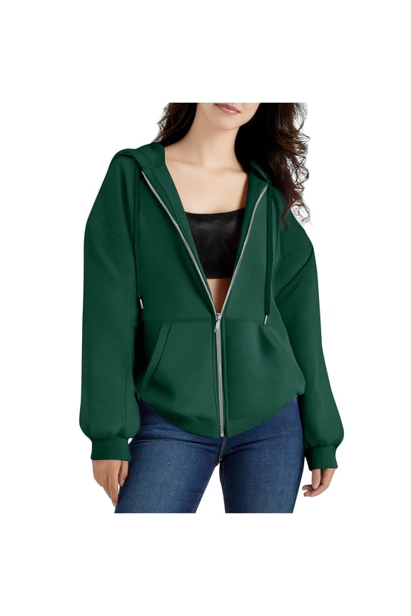 Women's Sports Hoodie Jacket Long Sleeve Zip Up Fleece Pullover Casual Athletic Outerwear with Front Pockets Performance Fabric Lightweight for Gym Running,Army Green L