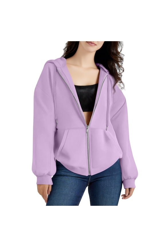 Women's Sports Hoodie Jacket Long Sleeve Zip Up Fleece Pullover Casual Athletic Outerwear with Front Pockets Performance Fabric Lightweight for Gym Running,Light Purple S