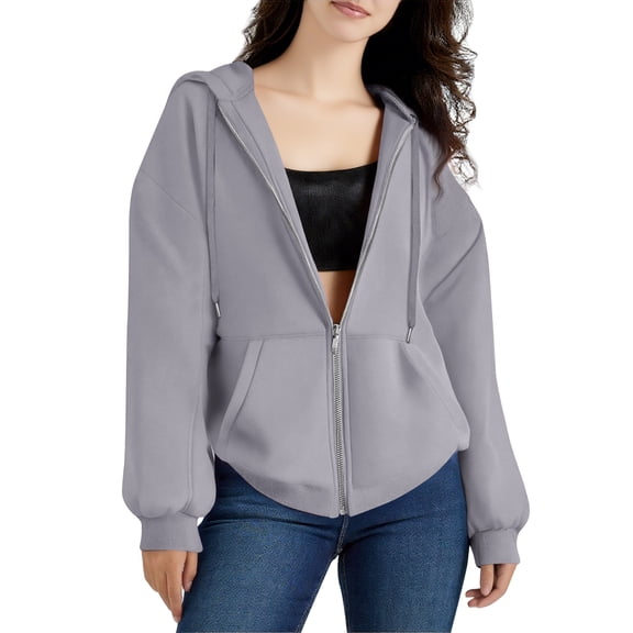 WTOBBY Women's Sports Hoodie Jacket Long Sleeve Zip Up Fleece Pullover Casual Athletic Outerwear with Front Pockets Performance Fabric Lightweight for Gym Running,Light Gray 3XL