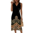 thumbnail image 1 of WTOBBY Women's Spring Summer Elegant Wrap V-Neck Floral Boho Beach Dress Flowy Ruched Hawaiian Maxi Dress with Lightweight Material for Vacation and Resort Wear,Brown L, 1 of 5