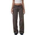 thumbnail image 1 of WTOBBY Women's Straight Leg Mid Waist Jeans, Casual Hem Denim Pants for Everyday Comfortable Wear, Versatile Style with Functional Design,Brown XL, 1 of 5