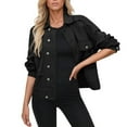 thumbnail image 1 of WTOBBY Women's Stretch Denim Jacket with Button Front, Long Sleeve Jean Trucker Coat with Pockets, Casual Workwear Style for Daily Use, Durable and Comfortable Fit,Black L, 1 of 4