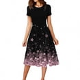thumbnail image 1 of WTOBBY Women's Stretchy Belted Floral Print Short Sleeve Round Neck Casual Elegant Outdoor Dress,Light pink L, 1 of 4