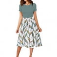 thumbnail image 1 of WTOBBY Women's Stretchy Belted Floral Print Short Sleeve Round Neck Casual Elegant Outdoor Dress,Mint Green XL, 1 of 4