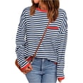 thumbnail image 1 of WTOBBY Women's Striped Long Sleeve Top, Casual Round Neck Sweatshirt, Lightweight Pullover for Fall with Breathable Cotton Blend Fabric for All Day Comfort,Sky Blue L, 1 of 4