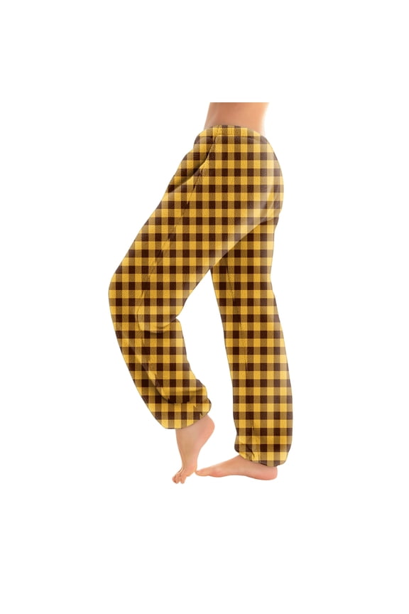 Women's Striped Print Pajama Pants with Cuffed Ankles, Casual Comfort Trousers for Sleepwear and Home Use, Soft Fabric with Striped Design,Yellow XS