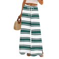 thumbnail image 1 of WTOBBY Women's Striped Print Wide Leg Pants Featuring High Waist Drawstring Loose Casual Design with Functional Pockets for Fashionable Wear ,Dark Green L, 1 of 6