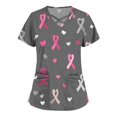thumbnail image 1 of WTOBBY Women's Stylish Cross V-Neck Short Sleeve Work Overalls with Double Layer Pockets Printed Scrub Top, Functional Nursing Uniform Apparel Comfortable for Long Hours ,Light Gray 3XL, 1 of 5