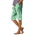 thumbnail image 1 of WTOBBY Women's Stylish Floral Pattern Elastic Waist Casual Bermuda Shorts with Side Pockets, Knee-Length Design for Everyday Outdoor Activities,Light Green L, 1 of 4
